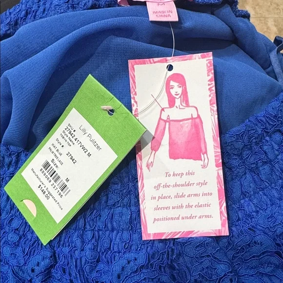 Lilly Pulitzer Royal Blue Lace Off-Shoulder Ruffle Sleeve Top, size M, NWT. - Picture 3 of 4